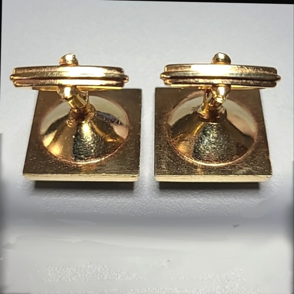 Vintage Rivoli Cufflinks Designer Gold Alloy Blue Purple Square 1960s - Picture 5 of 6